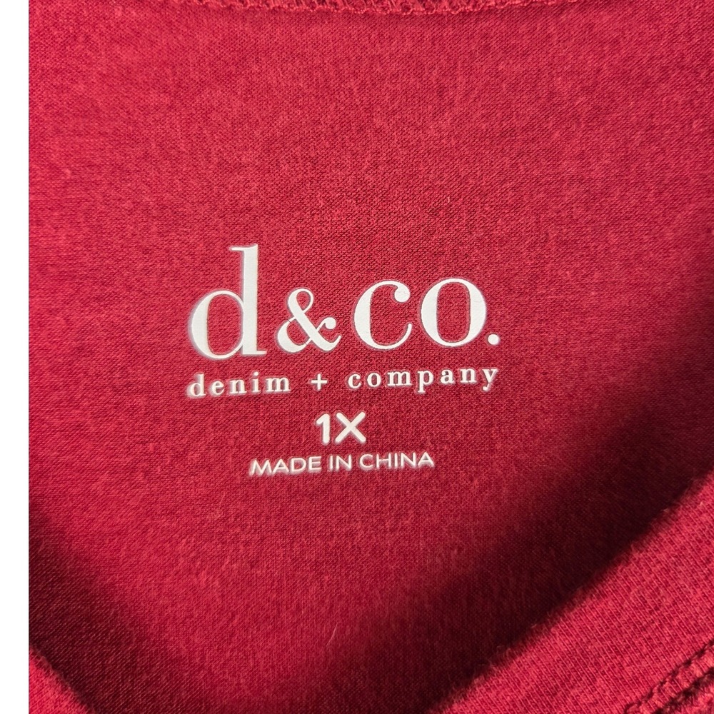 Denim & Company Womens 1X Red V-Neck Long Sleeve Top Seam Detail Cotton Blend - Picture 4 of 9